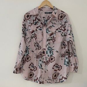Lauren Ralph Lauren 1X Floral Button-Down Shirt 100% Cotton Blush Pink Luxe Chic